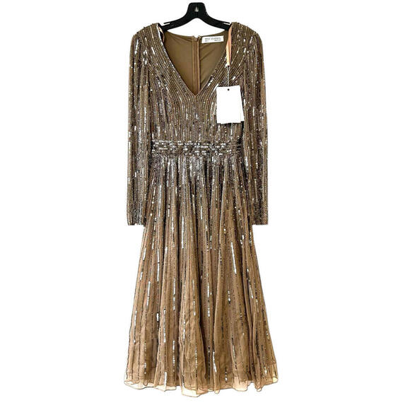 MAC DUGGAL 5528 Long Sleeve Tea Length Midi Dress Sz 2 Dark Taupe NWT $398 ✨ - Picture 2 of 12